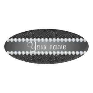 Imitatschwarze Sequins-Glitzern und Diamanten Namenschild