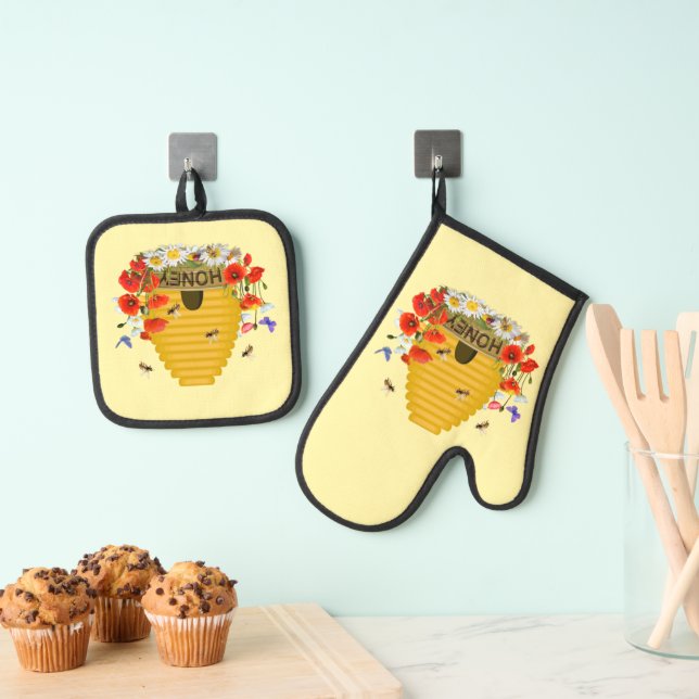 Imker Beehive Honey Ofenhandschuh & Topflappen-Set (Insitu (Hängend))