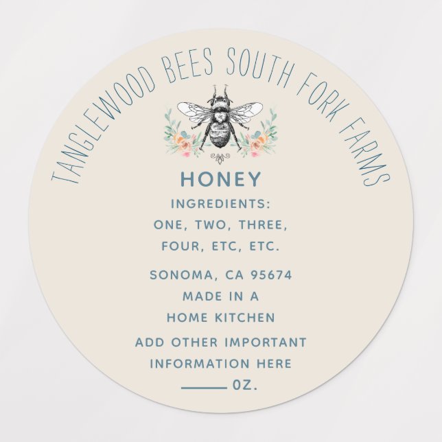 Imkerei mit handgezogener Imkerin Hütte Etiketten (Design 1)
