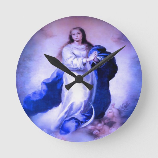 Immaculata Blau Runde Wanduhr (Vorderseite)