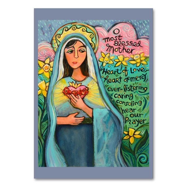 Immaculate Heart of Mary, Memorare Prayer Card Tischnummer (Vorderseite)