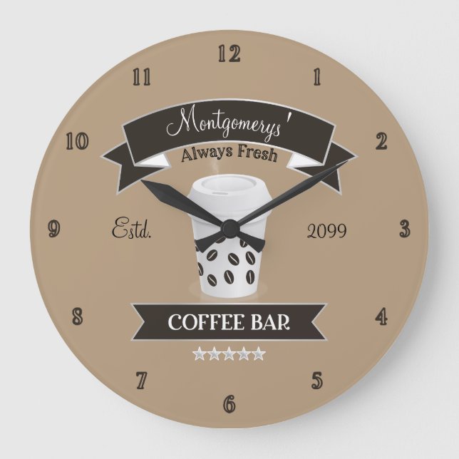 Immer frischer Kaffee Bar Große Wanduhr (Vorderseite)