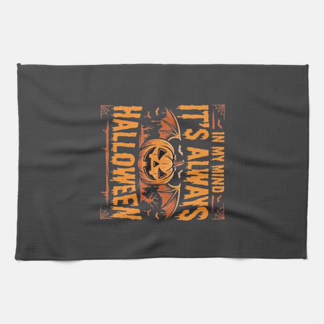 Immer Halloween-Kürbis-Fledermaus-Vektor-Design_1 Geschirrtuch (Horizontal)
