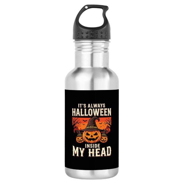 Immer Halloween-Kürbis-Hexen-Design_1 Edelstahlflasche (Vorderseite)