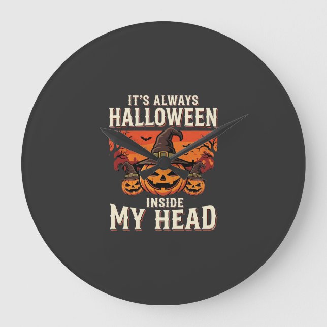 Immer Halloween-Kürbis-Hexen-Design_1 Große Wanduhr (Vorderseite)