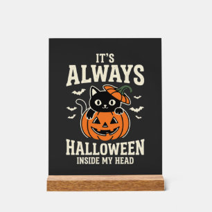 Immer Halloween schwarze Katze Kürbis-Design Acrylschild