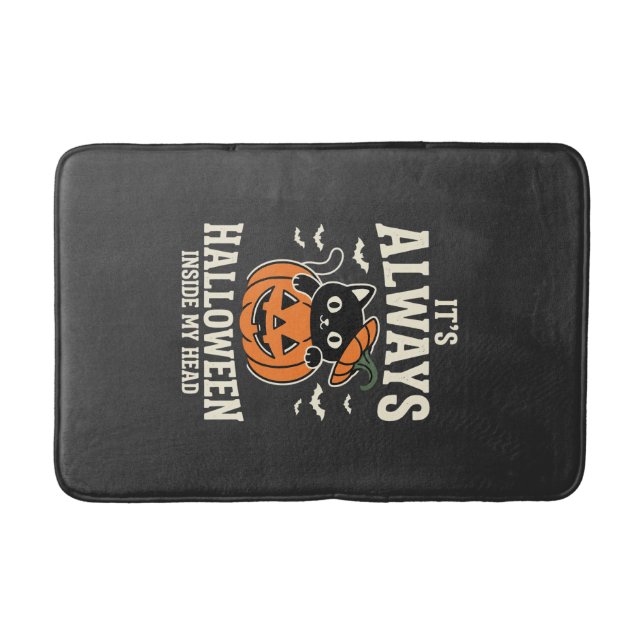 Immer Halloween-Schwarze-Katze-Kürbis-Design Badematte (Vorderseite)
