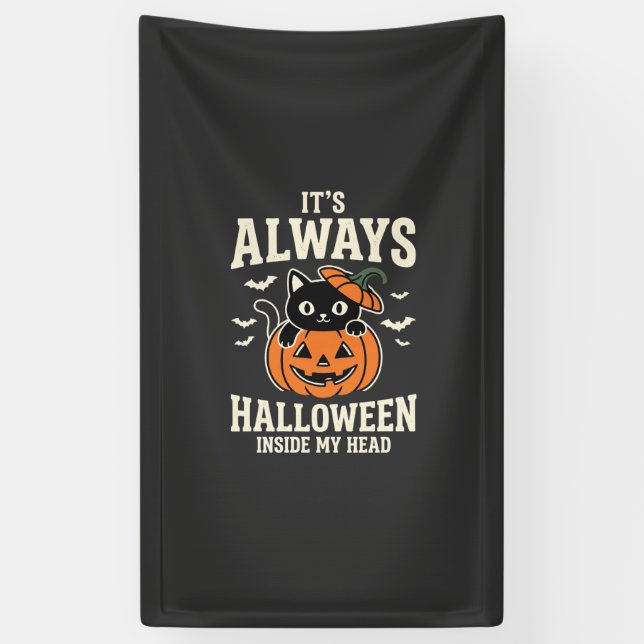 Immer Halloween-Schwarze-Katze-Kürbis-Design Banner (Vertikal)