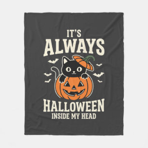Immer Halloween Schwarze Katze Kürbis Design Fleecedecke