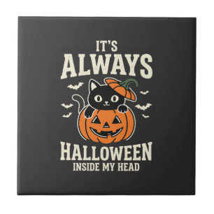 Immer Halloween Schwarze Katze Kürbis Design Fliese
