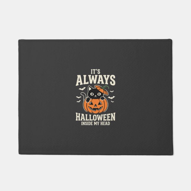 Immer Halloween-Schwarze-Katze-Kürbis-Design Fußmatte (Vorderseite)