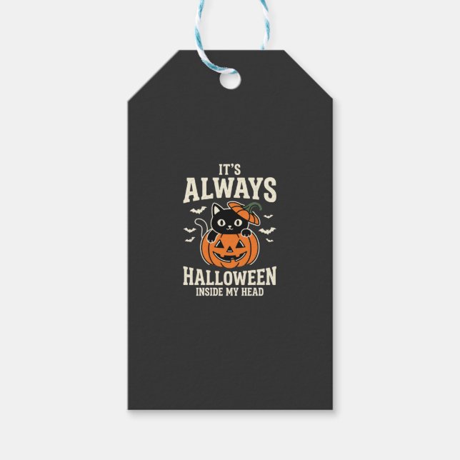 Immer Halloween Schwarze Katze Kürbis Design Geschenkanhänger (Vorderseite)