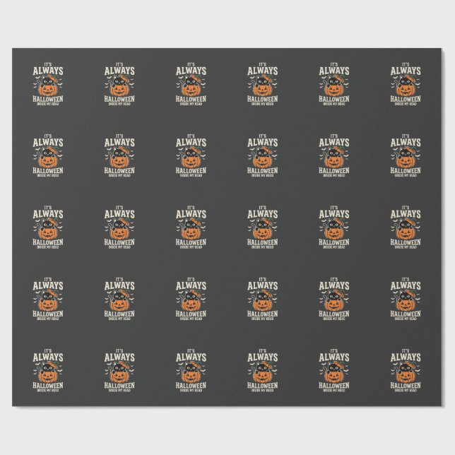 Immer Halloween-Schwarze-Katze-Kürbis-Design Geschenkpapier (Flach)
