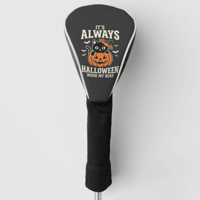 Immer Halloween-Schwarze-Katze-Kürbis-Design Golf Headcover (Vorderseite)