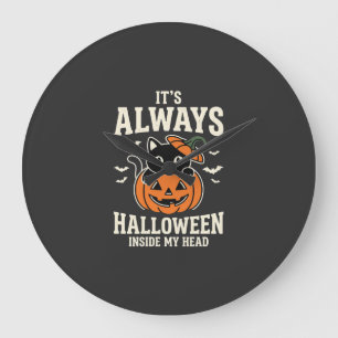 Immer Halloween Schwarze Katze Kürbis Design Große Wanduhr