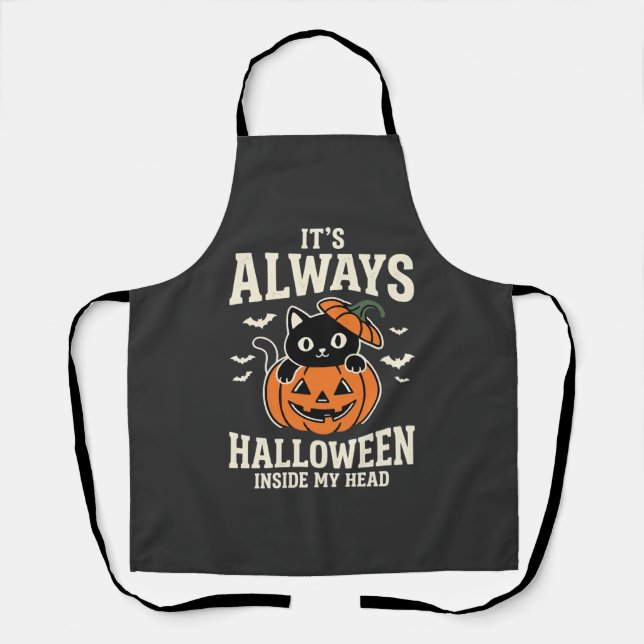 Immer Halloween-Schwarze-Katze-Kürbis-Design Schürze (Vorderseite)