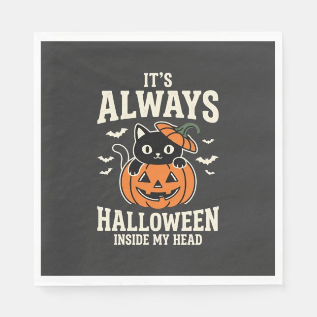 Immer Halloween Schwarze Katze Kürbis Design Serviette (Vorderseite)