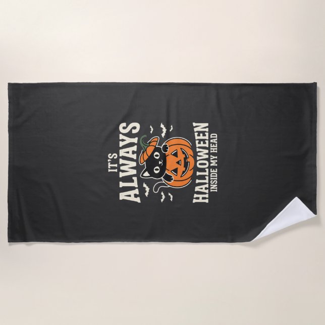 Immer Halloween-Schwarze-Katze-Kürbis-Design Strandtuch (Vorderseite)