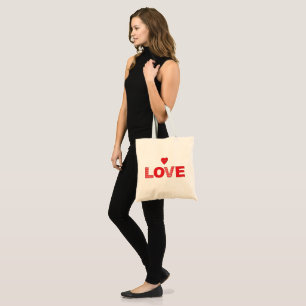 Immer LIEBE mit Typografie des Roten Herzens Tragetasche