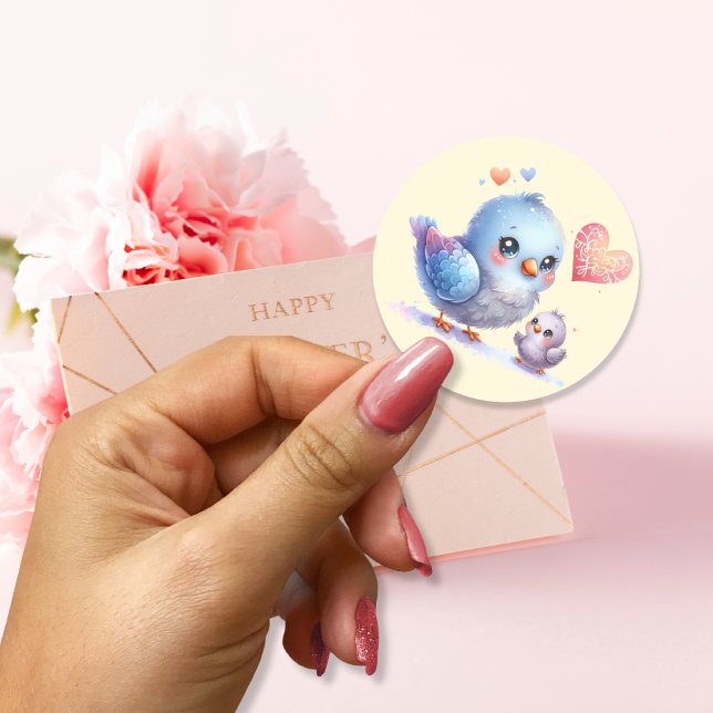 Immer meine Mutter - Bird Mum & Baby Runder Aufkleber (Always my Mother - Bird Mum & Baby Classic Round Sticker)