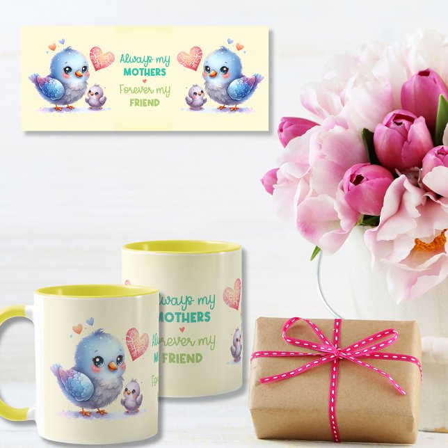 Immer meine Mutter - Bird Mum & Baby Yellow Tasse (Always my Mother - Bird Mum & Baby Yellow Mug)