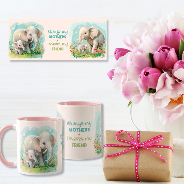 Immer meine Mutter - Elefantenmutter und Baby Pink Tasse (Always my Mother - Elephant Mum & Baby Pink Mug)