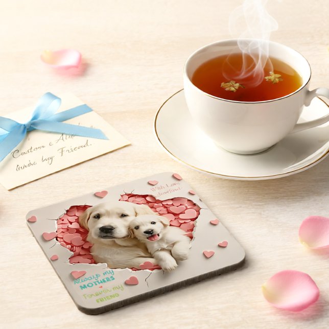 Immer meine Mutter - Mutter und Baby Getränkeuntersetzer (Always My Mother Dog Mum & Puppy Heart Beverage Coaster)
