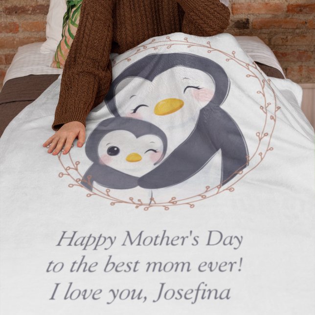 Immer meine Mutter - Penguin Mum & Baby Fleecedecke (Always my Mother - Penguin Mum & Baby Fleece Blanket)
