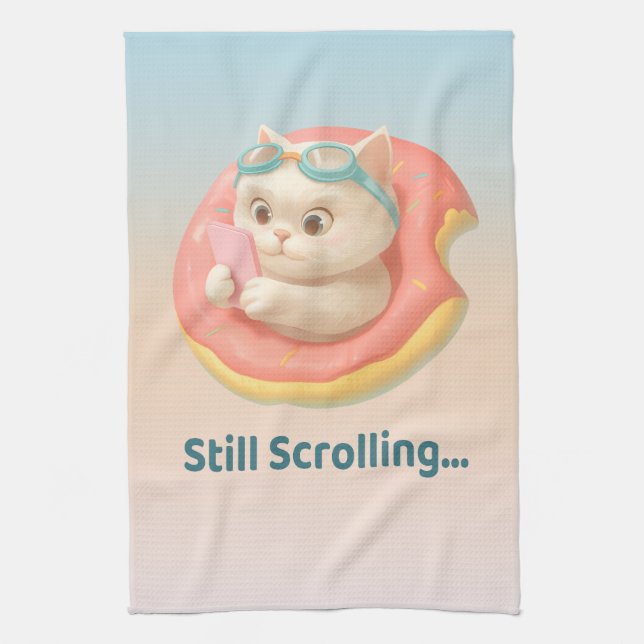 Immer noch am Scrollen: Lustiger Bao Bao Cat Donut Geschirrtuch (Vertikal)