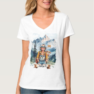 Immer noch dabei! Boho-Hippie-Dame wandert in den  T-Shirt