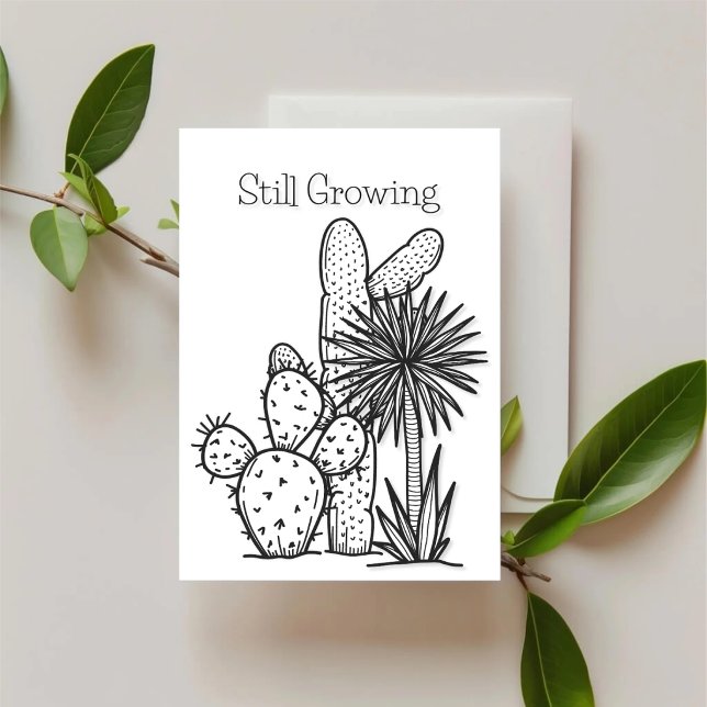 Immer noch wachsend — Desert Ink Unterstützerkarte Karte (Minimal desert botanical support card featuring hand-drawn cactus illustration.)