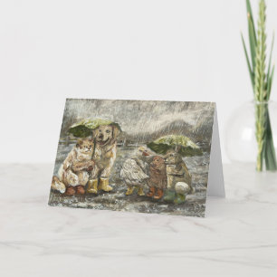 Immer noch zusammen Whimsical Farmhouse-Tiere Regn Karte