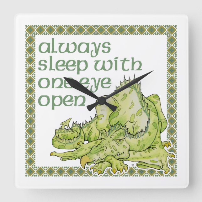Immer Schlaf mit einem Auge offen Quadratische Wanduhr (Vorderseite)