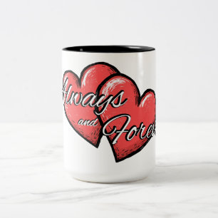 "Immer und ewig" Herz-Tasse Zweifarbige Tasse