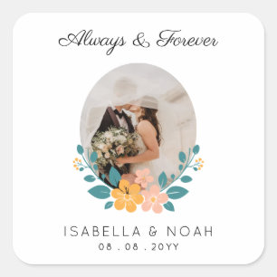 Immer und für immer Personalisierte Hochzeit Quadratischer Aufkleber