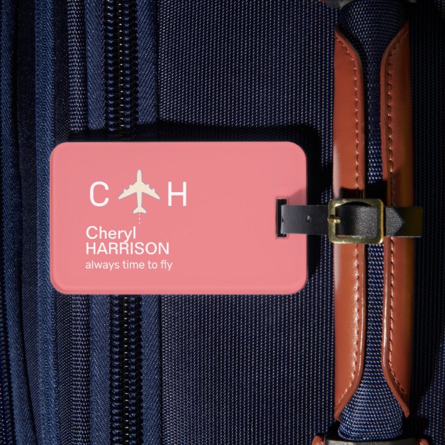 Immer Zeit zum Fliegen rosa Flugreisen Gepäckanhänger (Vorderseite Insitu 4)