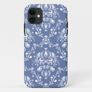Immerblau-weißer Damast iPhone 11 Hülle
