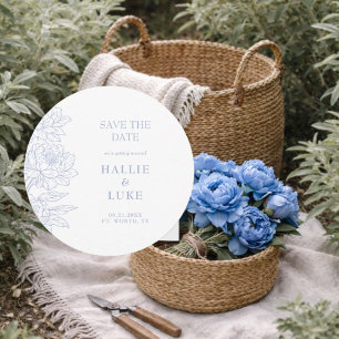 Immerblaue Blaue Pfingstrose Hochzeit Runde Save-t Einladung