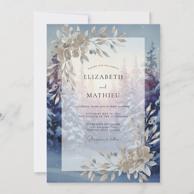 Immergrün-Amethyst-Blatt-Hochzeit Einladung (Vorderseite)