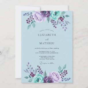 Immergrün-Amethyst-gemalte Hochzeit Einladung