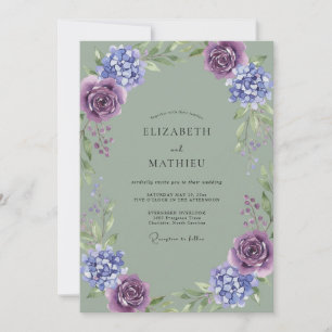 Immergrün-Amethyst-Hortensien-Eukalyptus-Hochzeit Einladung