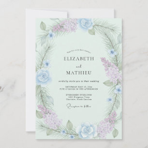 Immergrün-Amethyst-Kranz-Hochzeit Einladung