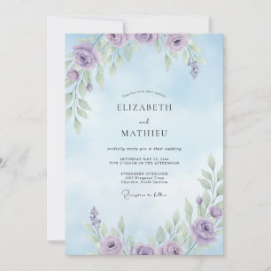 Immergrün-Amethyst-Laub-Eukalyptus-Hochzeit Einladung
