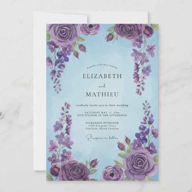 Immergrün Amethyst-Rosen-Hochzeit Einladung (Vorderseite)