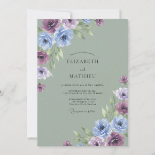 Immergrün-Amethyst-Wasserfarben-Hochzeit Einladung