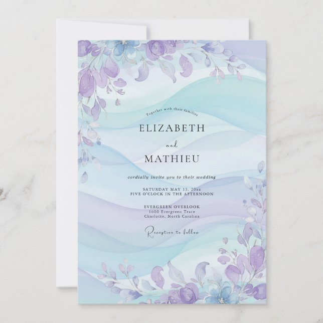 Immergrün Ätherische Flora Hochzeit Einladung (Vorderseite)