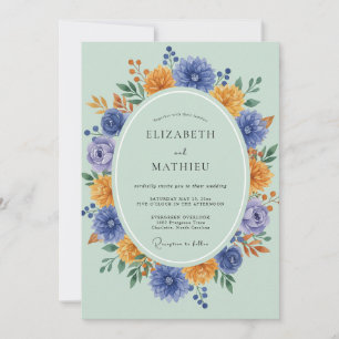 Immergrün Bernstein Zinnia Eukalyptus Hochzeit Einladung