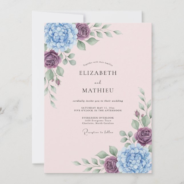 Immergrün-Blumen-Hochzeit Einladung (Vorderseite)