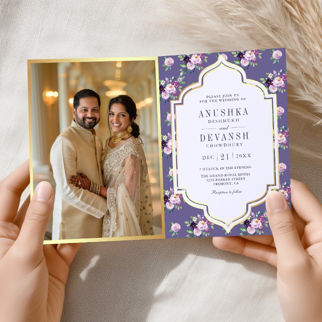 Immergrün-Blumenmuster-QR-Code Indische Hochzeit Einladung (Von Creator hochgeladen)
