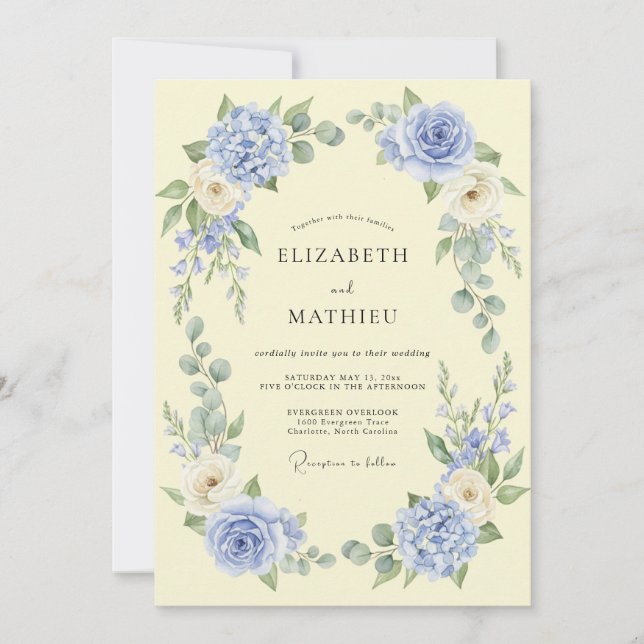 Immergrün-Blüten-Lorbeer-Hochzeit Einladung (Vorderseite)